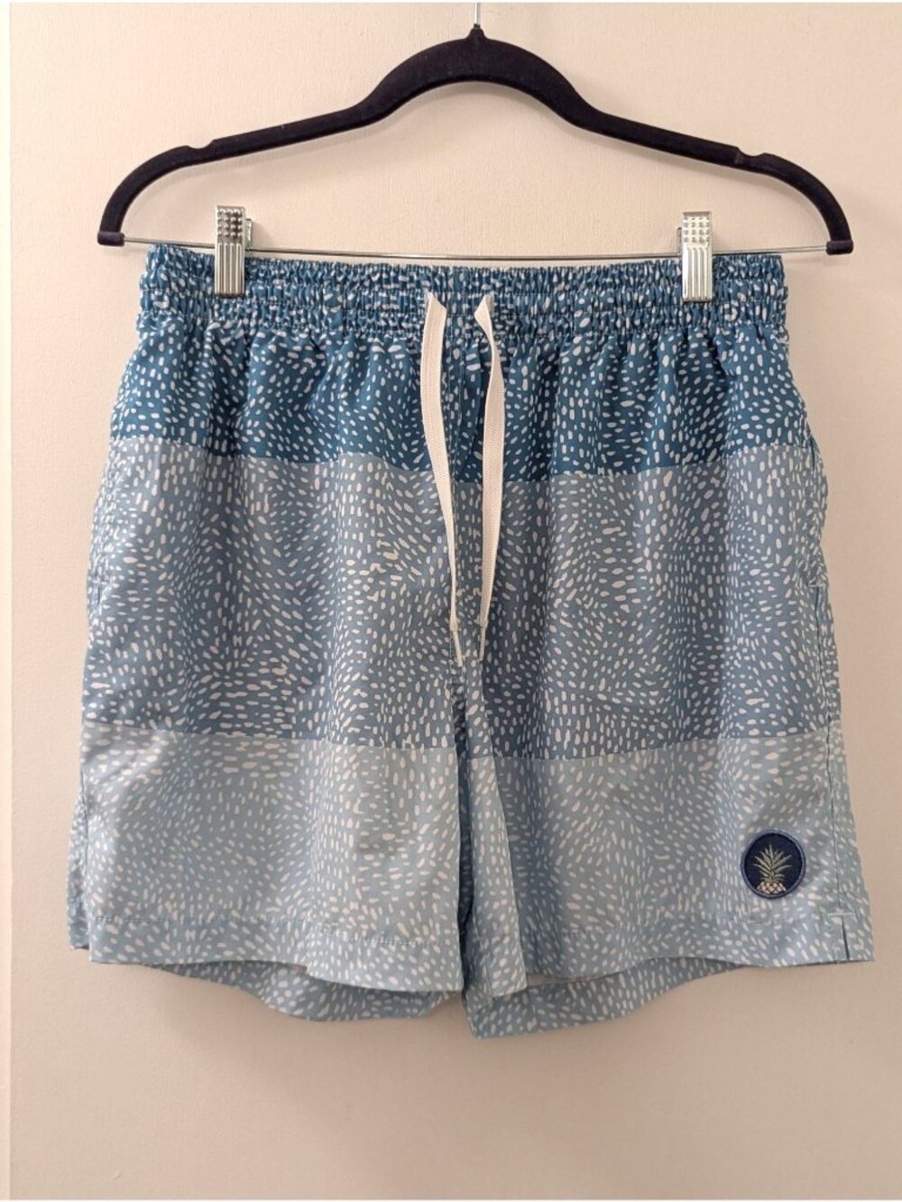 Chubbies Mens Blue Patterned Swim Shorts With Pineapple Patch & Drawstring Waist